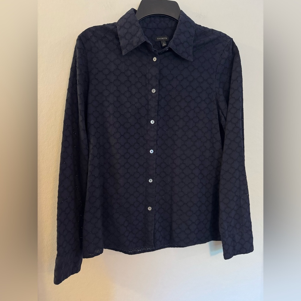 Talbots Navy Blue Eyelet Button Down - Size Small